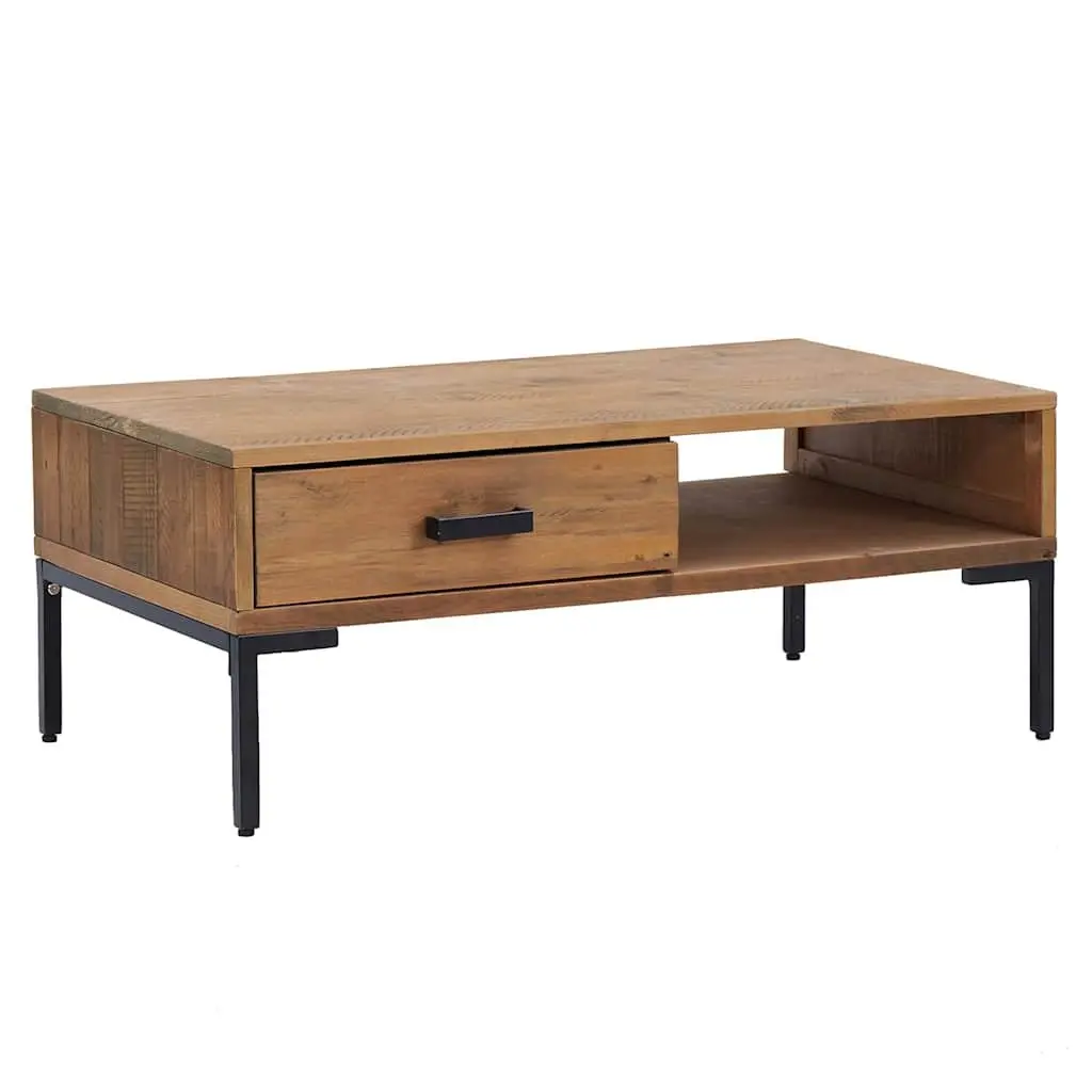 Coffee Table Brown 90x50x35cm Wooden Solid Pinewood with Drawer and Open Shelf