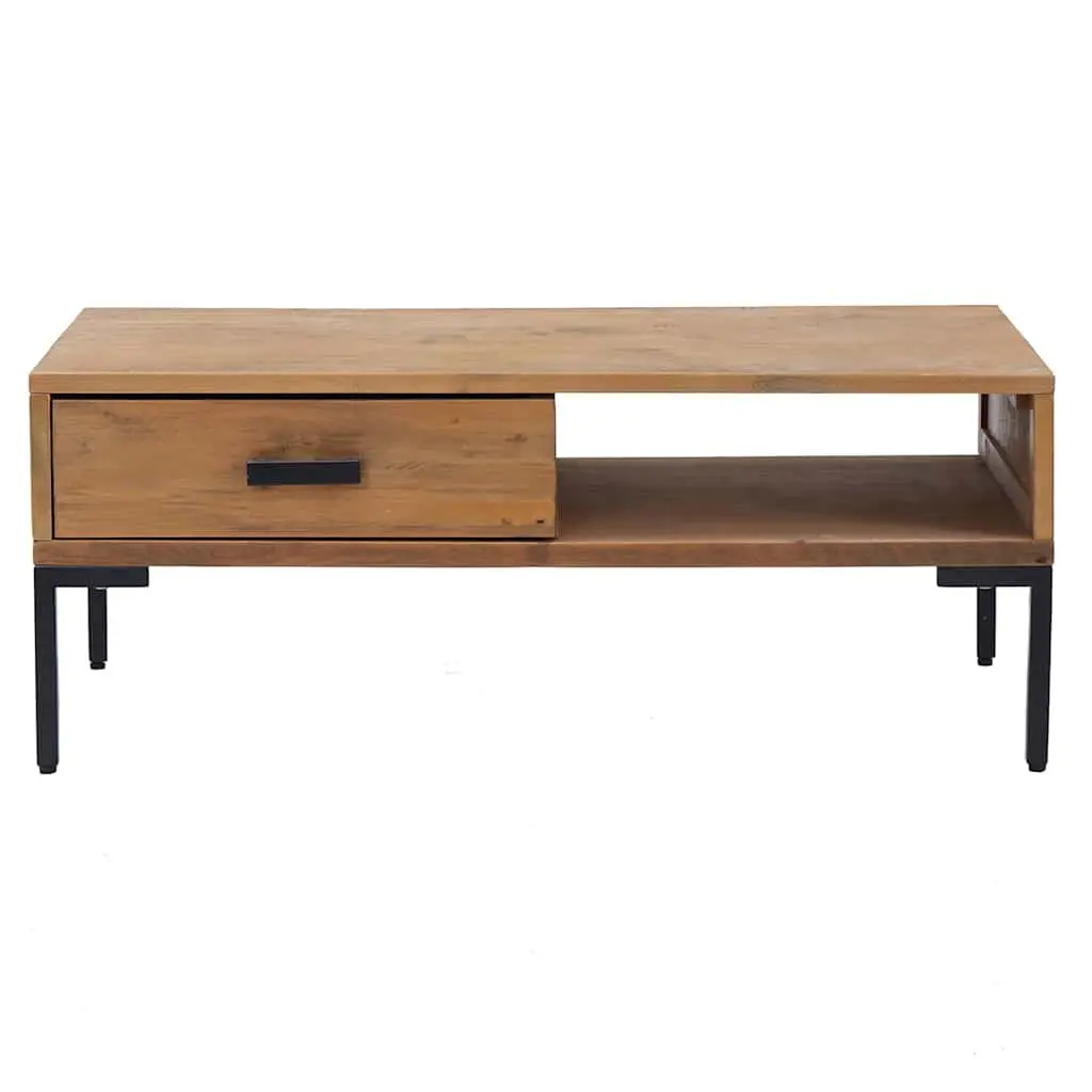Coffee Table Brown 90x50x35cm Wooden Solid Pinewood with Drawer and Open Shelf