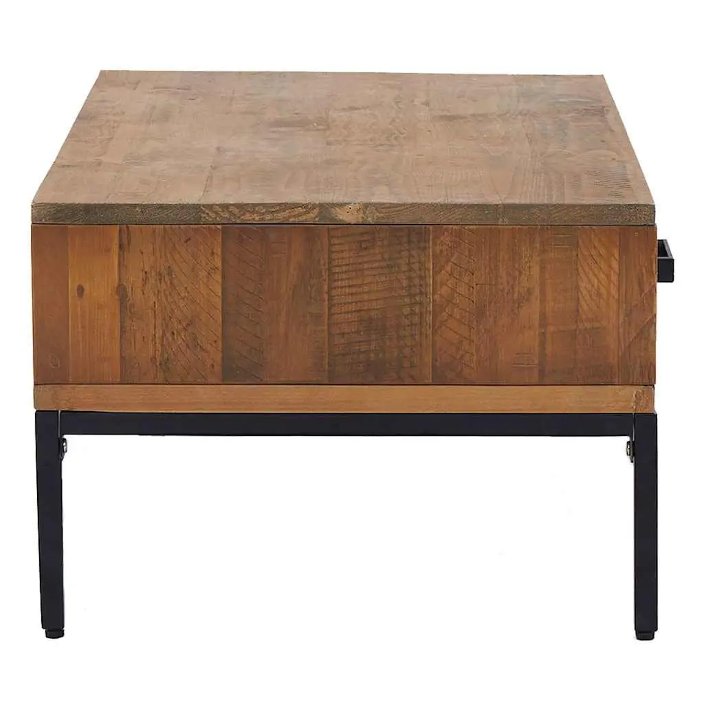 Coffee Table Brown 90x50x35cm Wooden Solid Pinewood with Drawer and Open Shelf