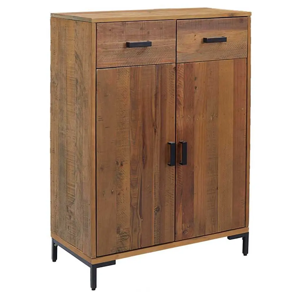 Shoe Rack Brown 75x40x110 cm Solid Pinewood 2 Drawers 2 Compartments Stable Top Surface