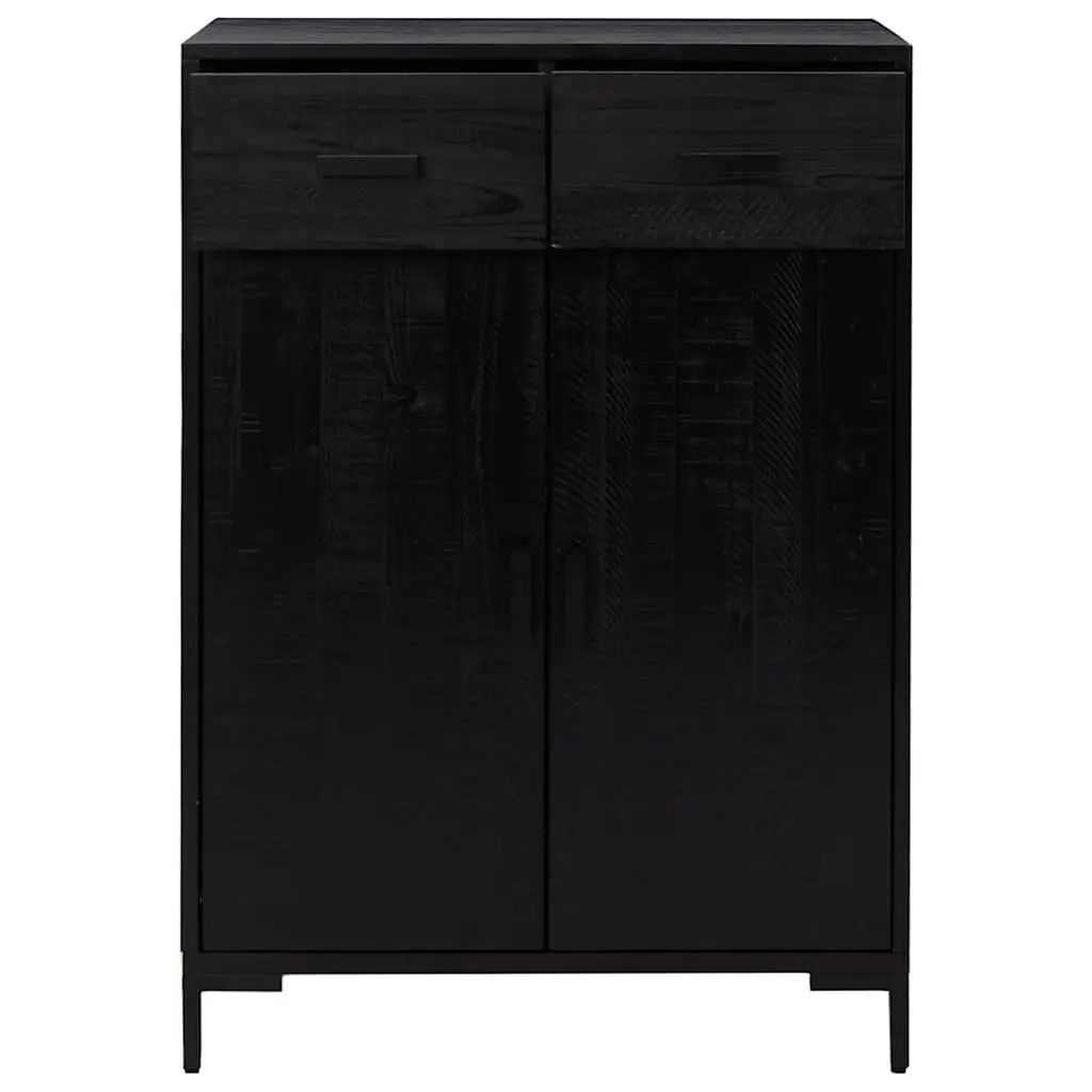 Wooden Shoe Storage Cabinet Black 75x40x110cm With 2 Drawers And 2 Compartments