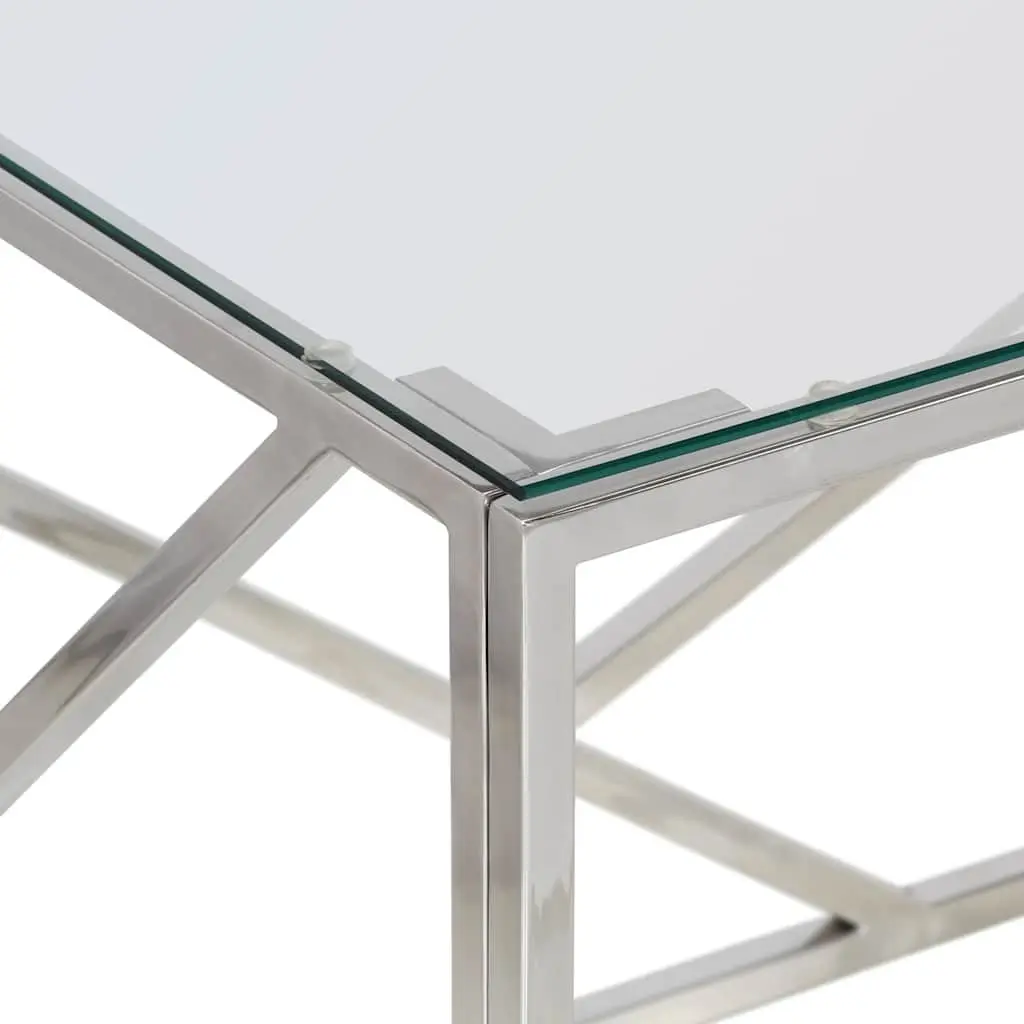 Coffee Table Silver Stainless Steel Frame Tempered Glass Top Modern Accent