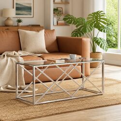 Coffee Table 110x45x45 cm Stainless Steel Glass Top Silver Accent Living Room
