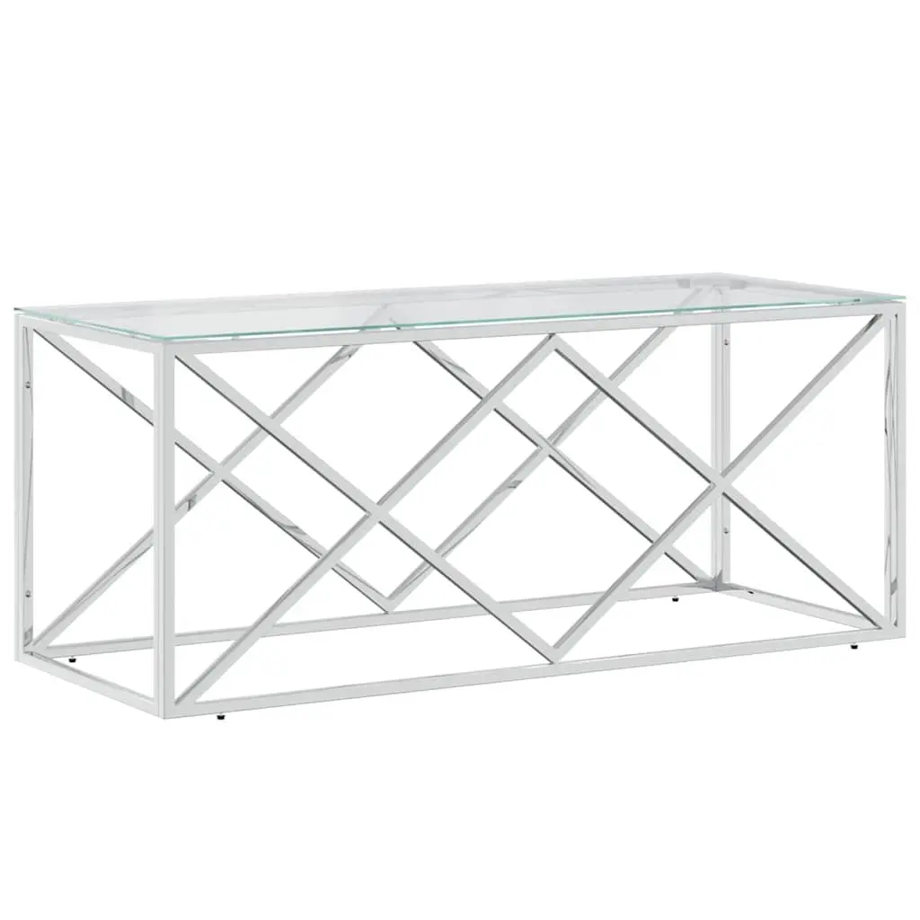 Coffee Table Silver 110x45x45 cm Stainless Steel Glass Top Living Room
