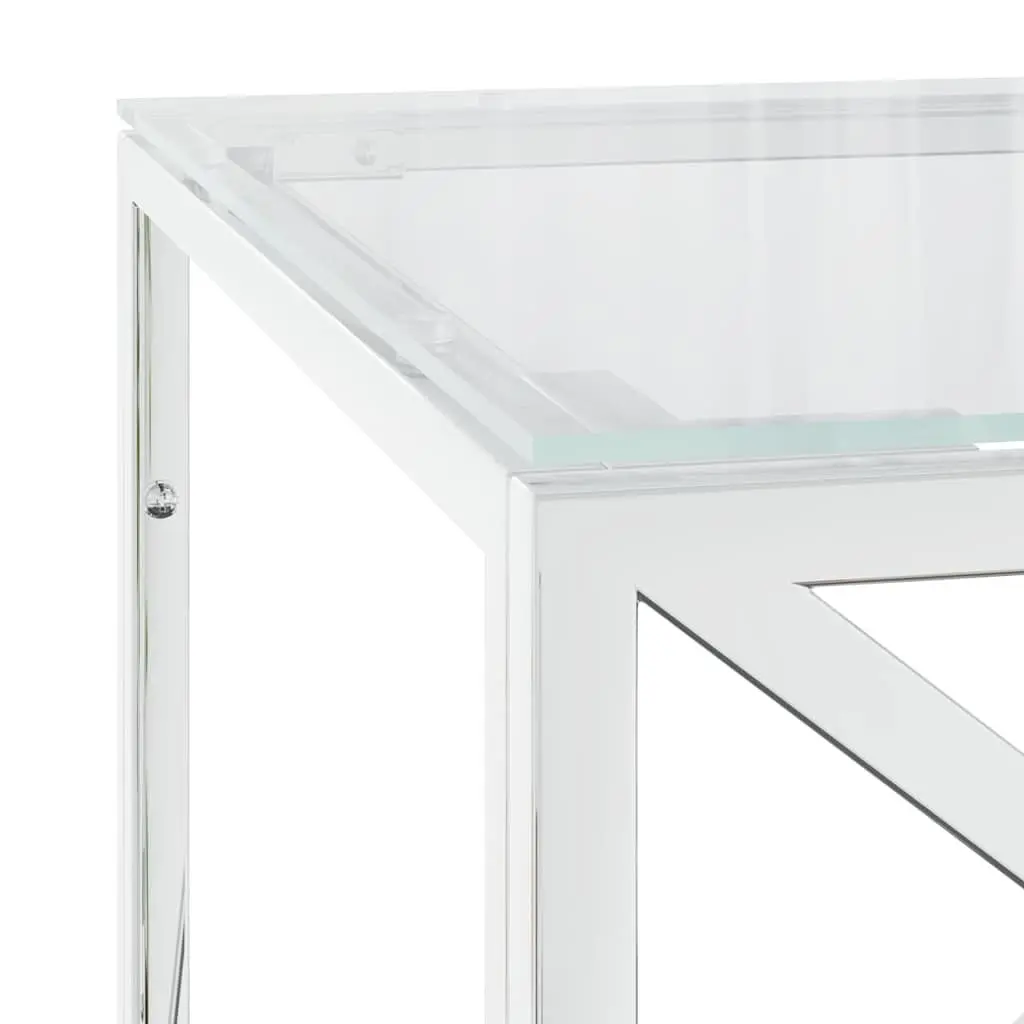 Coffee Table Silver 110x45x45 cm Stainless Steel Glass Top Living Room