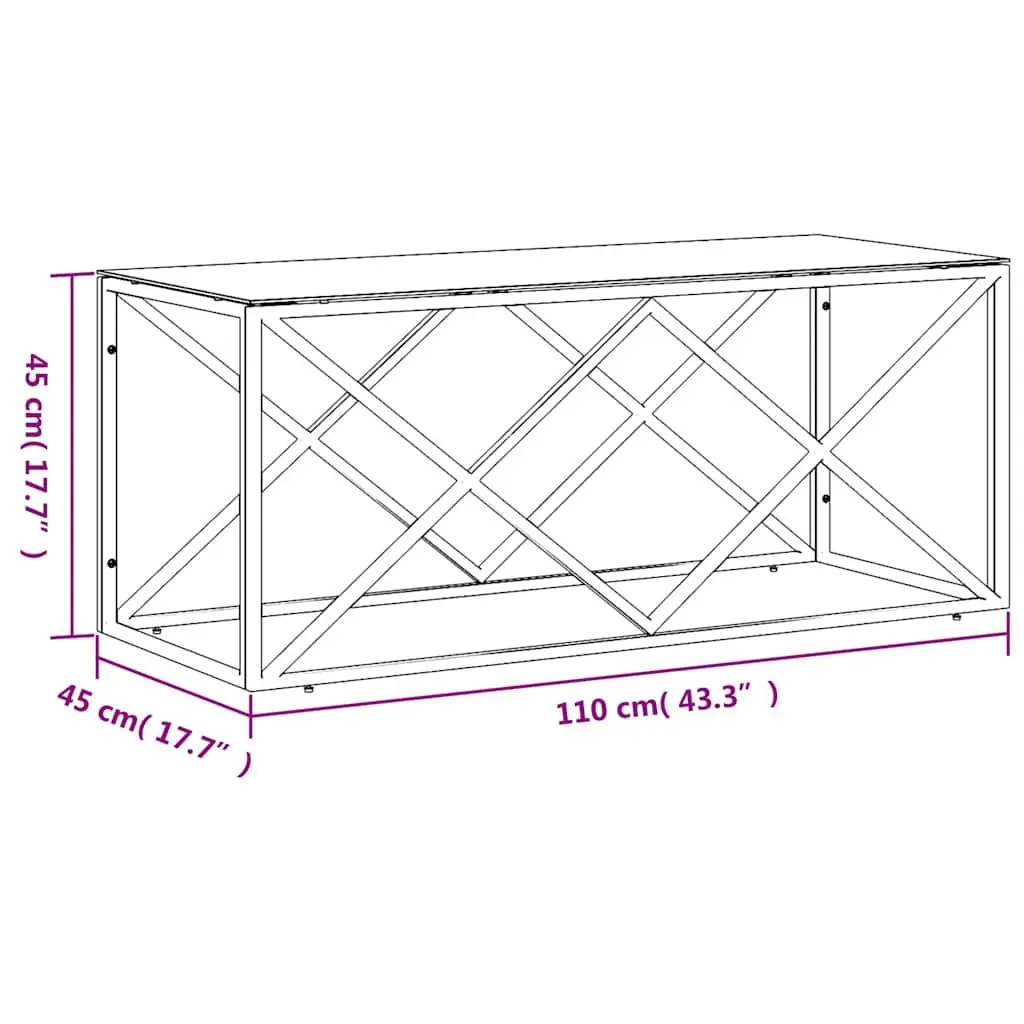 Coffee Table Gold 110x45x45 cm Stainless Steel Frame Glass Top Living Room Accent Furniture