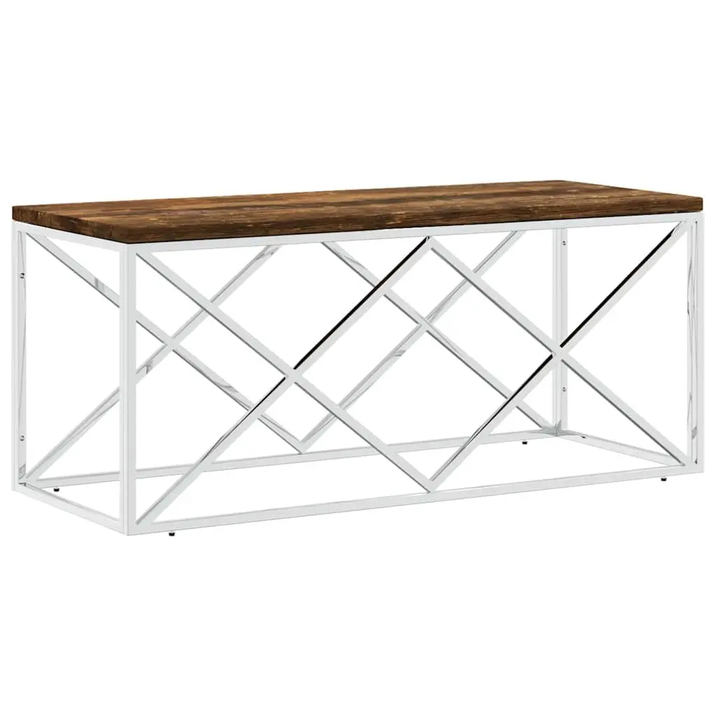 Coffee Table Silver Stainless Steel Frame Solid Reclaimed Wood Top Living Room Accent
