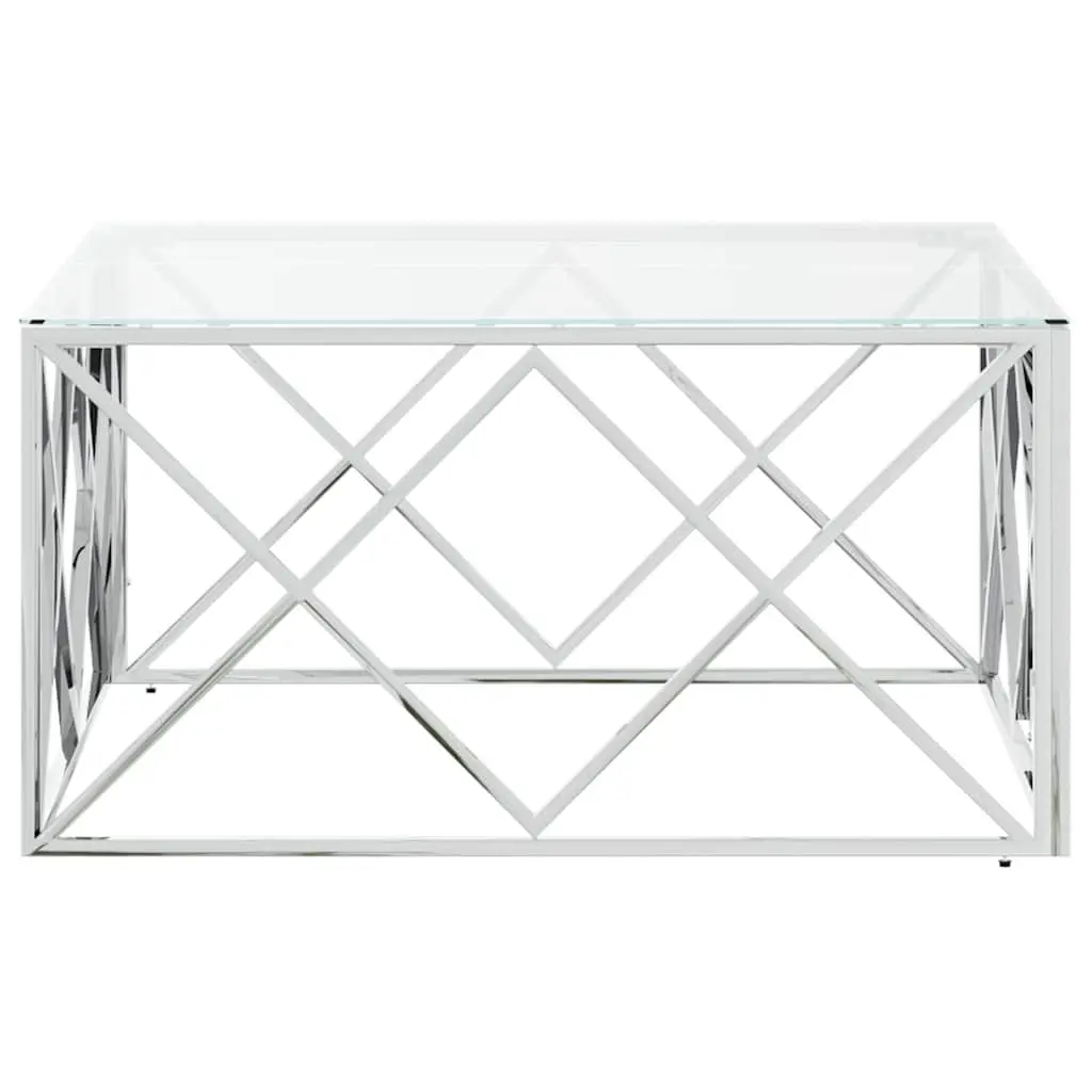 Coffee Table Silver 80x80x40 cm Glass Top Sturdy Construction Living Room Furniture