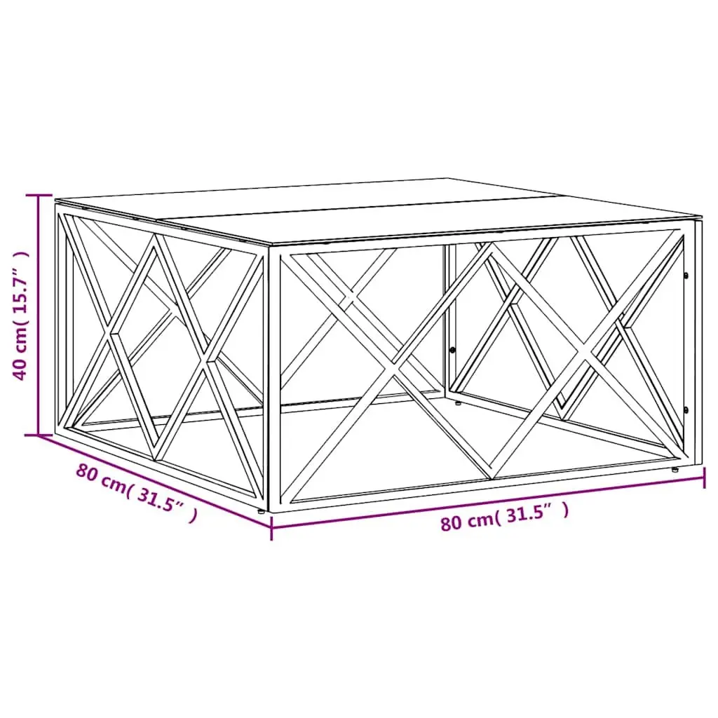 Coffee Table Silver 80x80x40 cm Glass Top Sturdy Construction Living Room Furniture