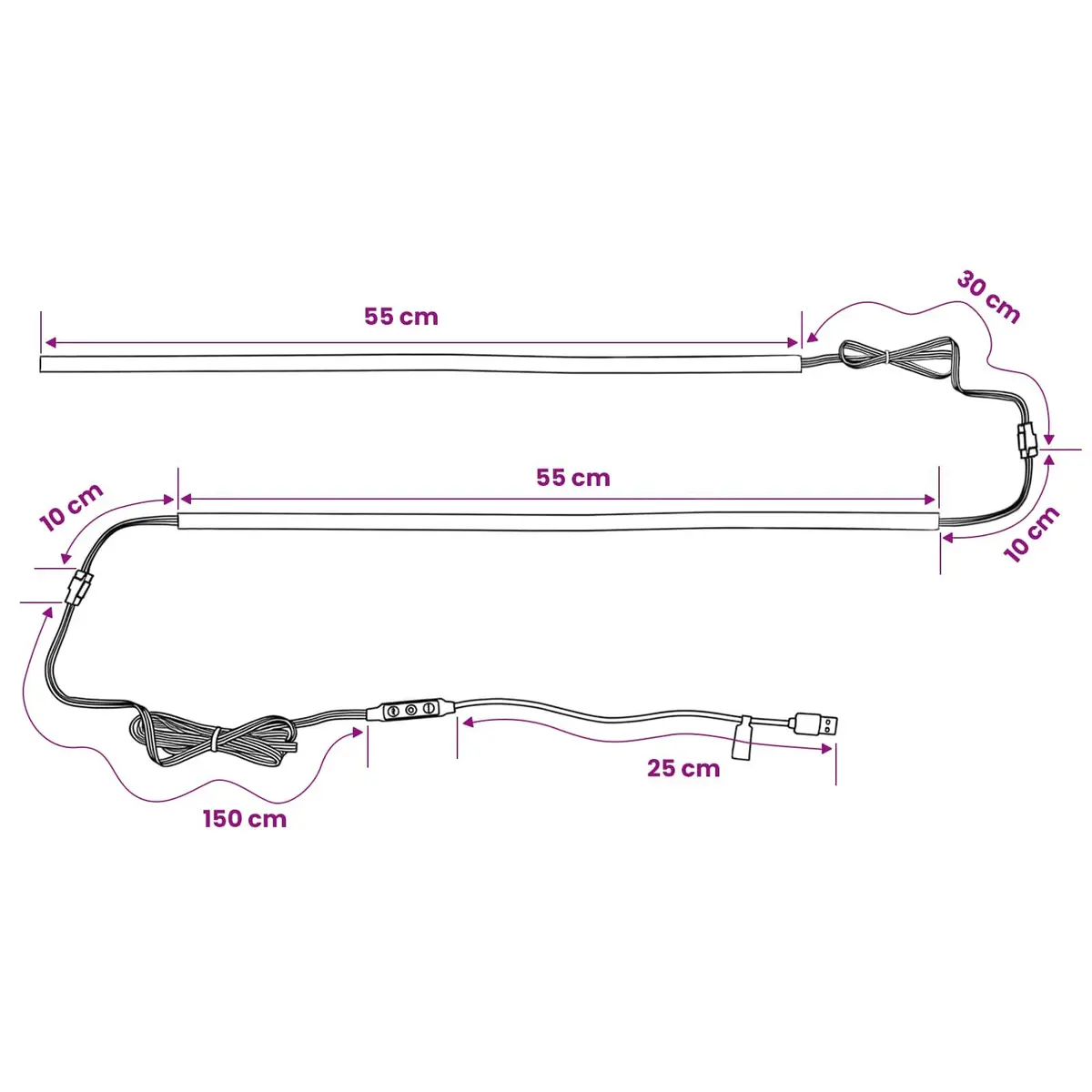 LED Strip Lights Black 180 cm 2 pcs SMD5050 USB Indoor