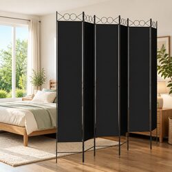 Compact and Stylish Black 6-Panel Room Divider - 240x220cm