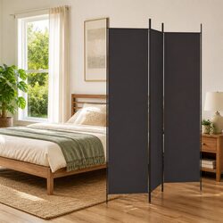 Compact 3-Panel Room Divider in Brown Fabric