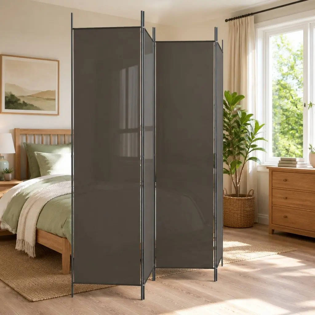 4-Panel Room Divider Screen Folding Partition Anthracite Privacy Divider Panel