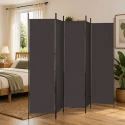 5-Panel Folding Brown Fabric Room Divider for Stylish Privacy