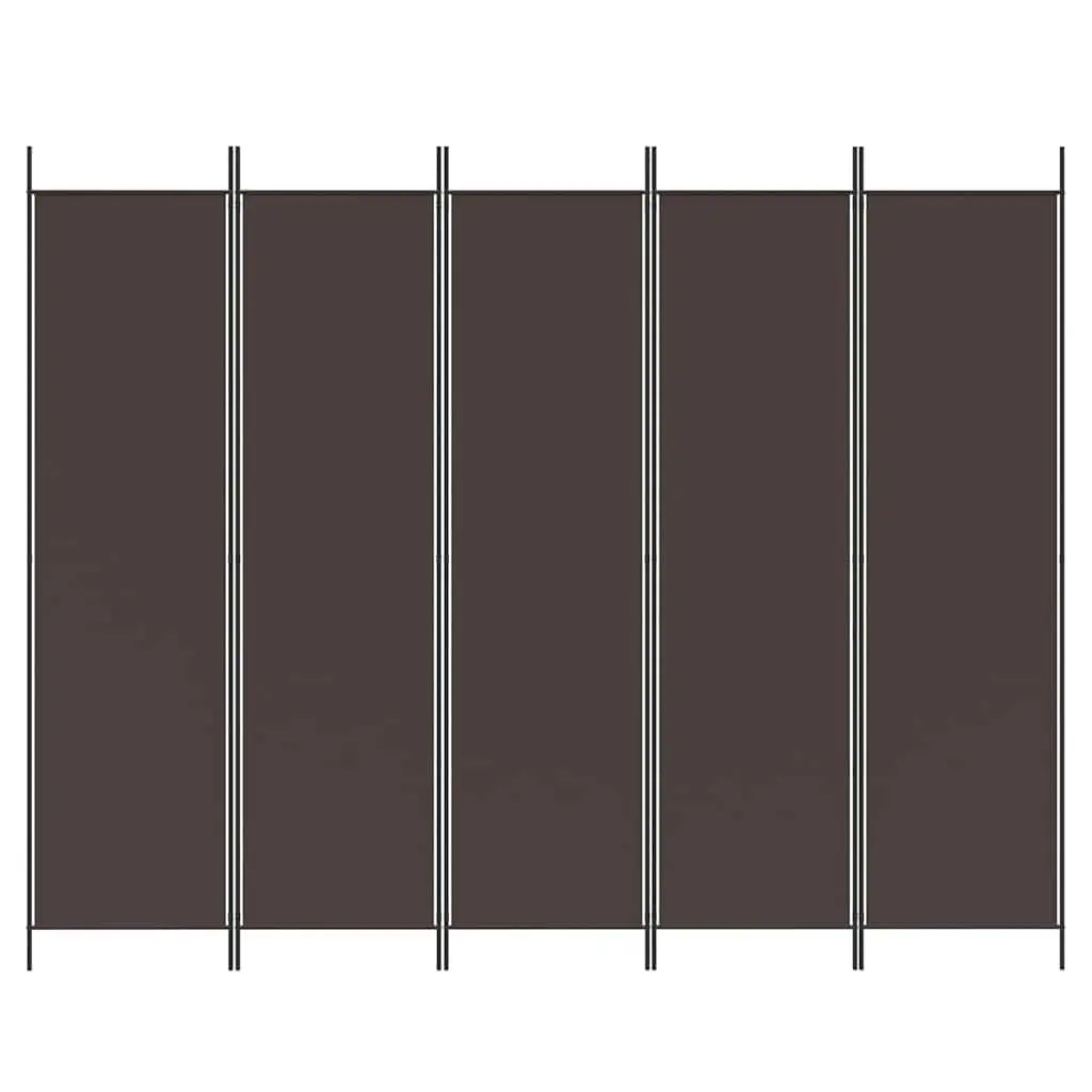 5-Panel Room Divider Brown Fabric Foldable Privacy Separator
