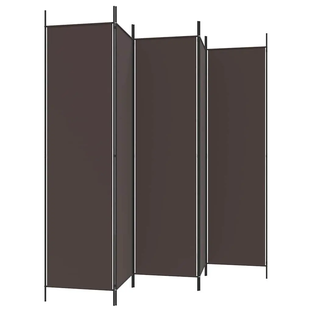 5-Panel Room Divider Brown Fabric Foldable Privacy Separator