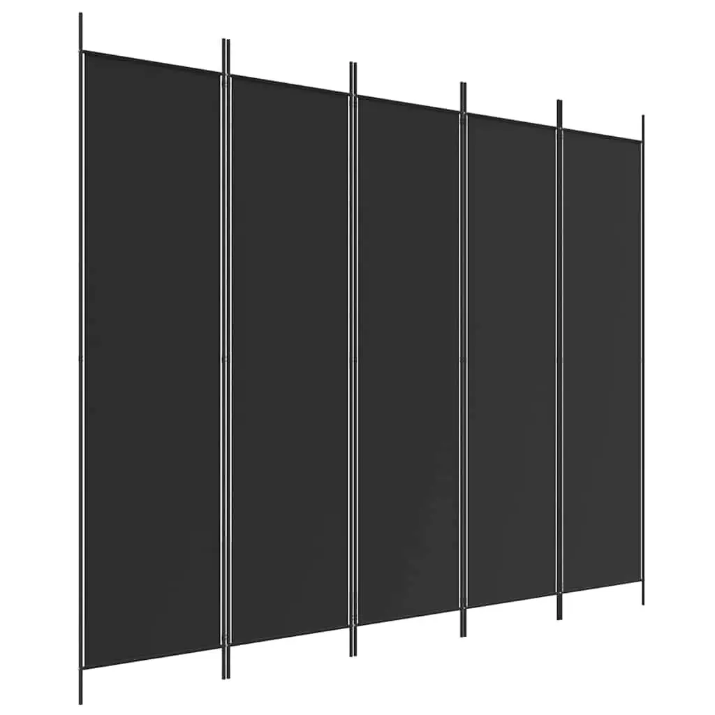 5-Panel Room Divider Black Fabric Folding Privacy Screen Space-Saving Partition