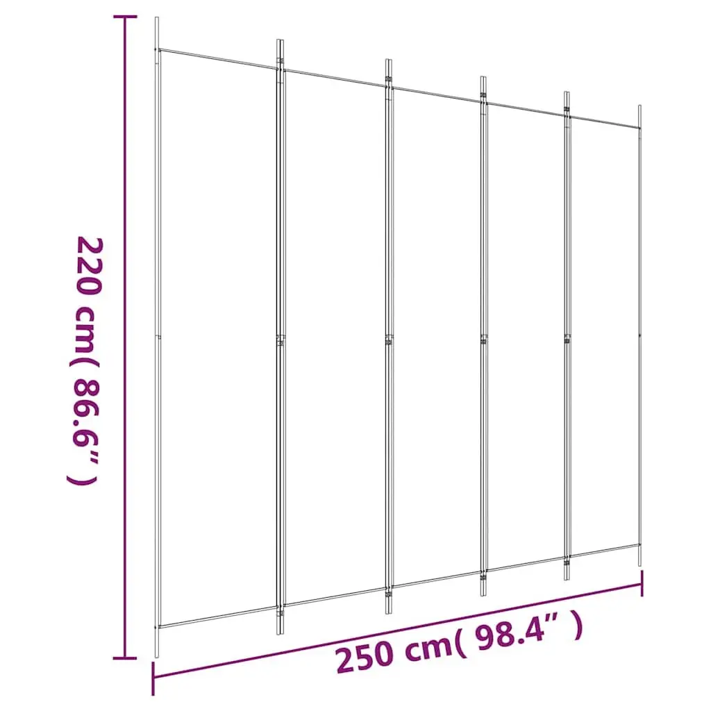 5-Panel Room Divider White Fabric 250x220cm Folding Privacy Partition