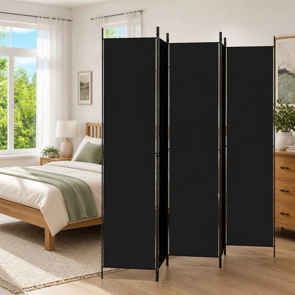 Room Divider Screen Black 250x220 cm 5-Panel Foldable Privacy Partition
