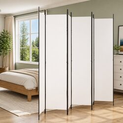 Concise 6-Panel White Fabric Room Divider for Privacy