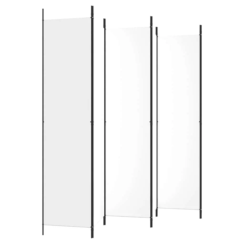 6-Panel Room Divider White Fabric Folding Screen Privacy Partition