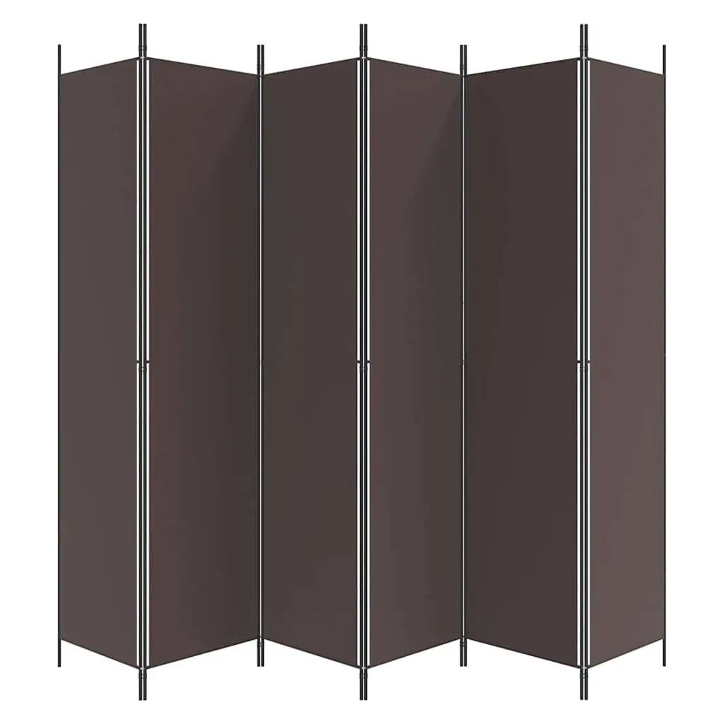 6-Panel Room Divider Brown Foldable Privacy Separator 300x220cm