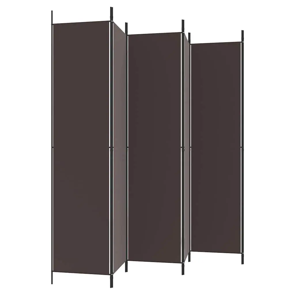 6-Panel Room Divider Brown Foldable Privacy Separator 300x220cm