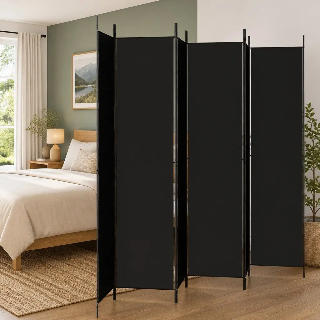 6-Panel Room Divider Screen Black 300x220cm Foldable Fabric Privacy Partition