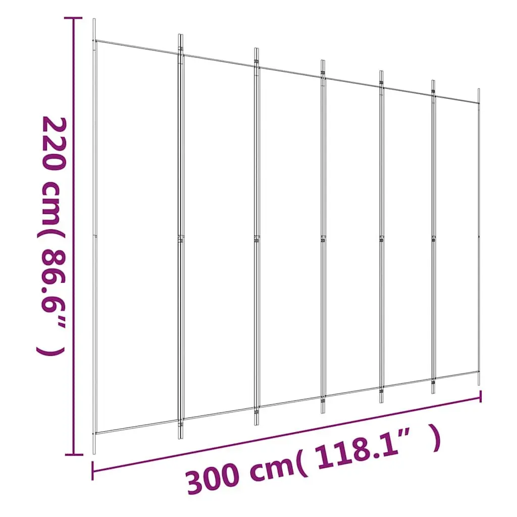 6-Panel Room Divider Screen Black 300x220cm Foldable Fabric Privacy Partition