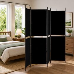 Concise Black 4-Panel Room Divider - 200x180cm