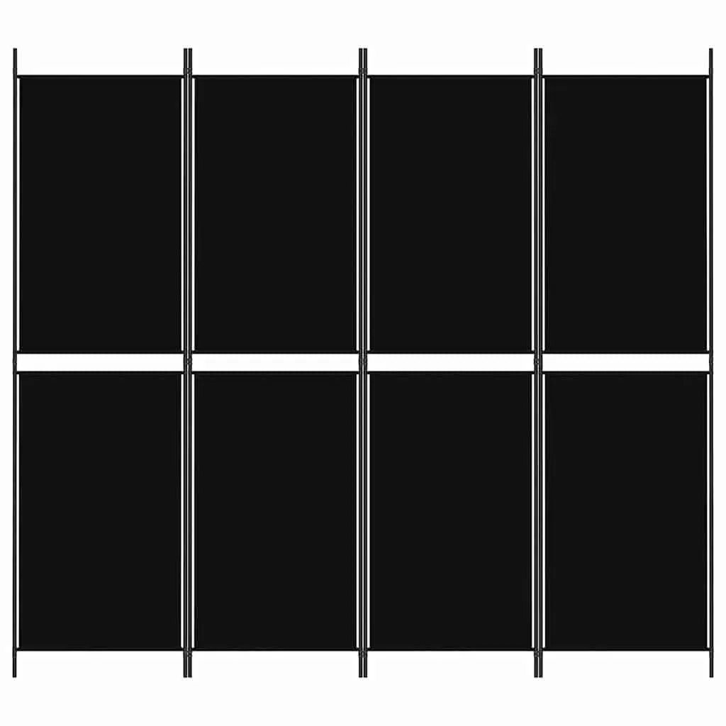4-Panel Room Divider Screen Black 200x180cm Folding Privacy Wall