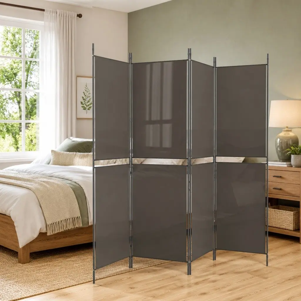 4-Panel Room Divider Screen Anthracite Foldable Fabric Privacy Partition