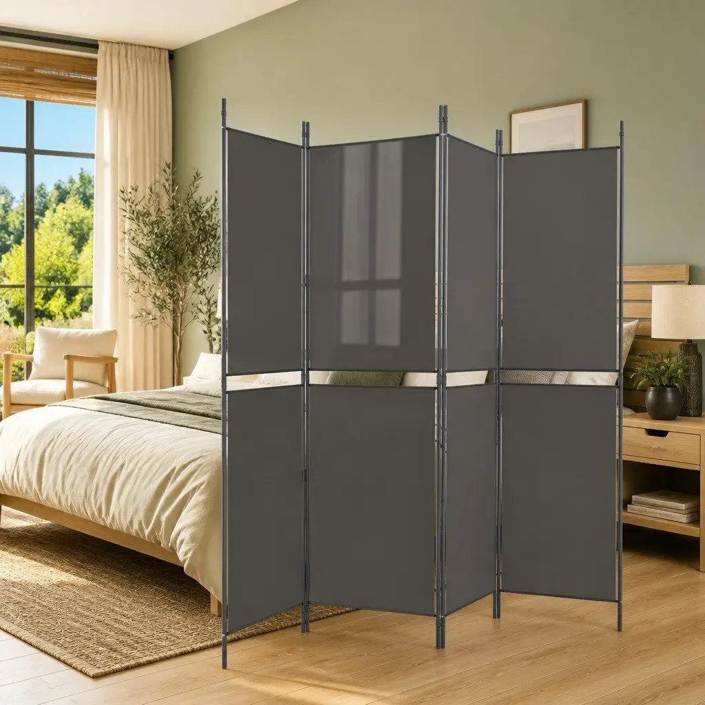 5-Panel Room Divider Anthracite Fabric Folding Partition Privacy Screen