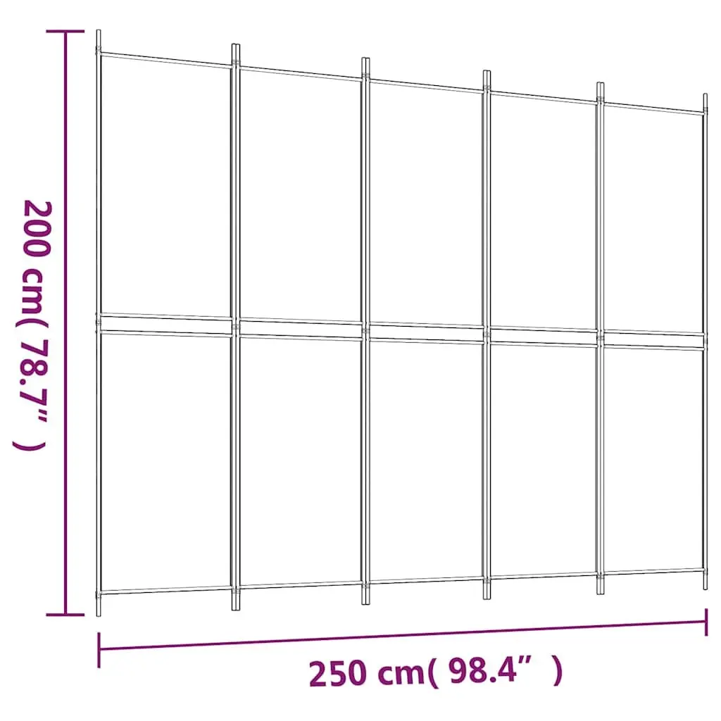 5-Panel Room Divider Screen Black 250x200 cm Foldable Privacy Partition