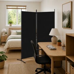 Concise 2-Panel Room Divider Screen 175x180cm in Black Fabric