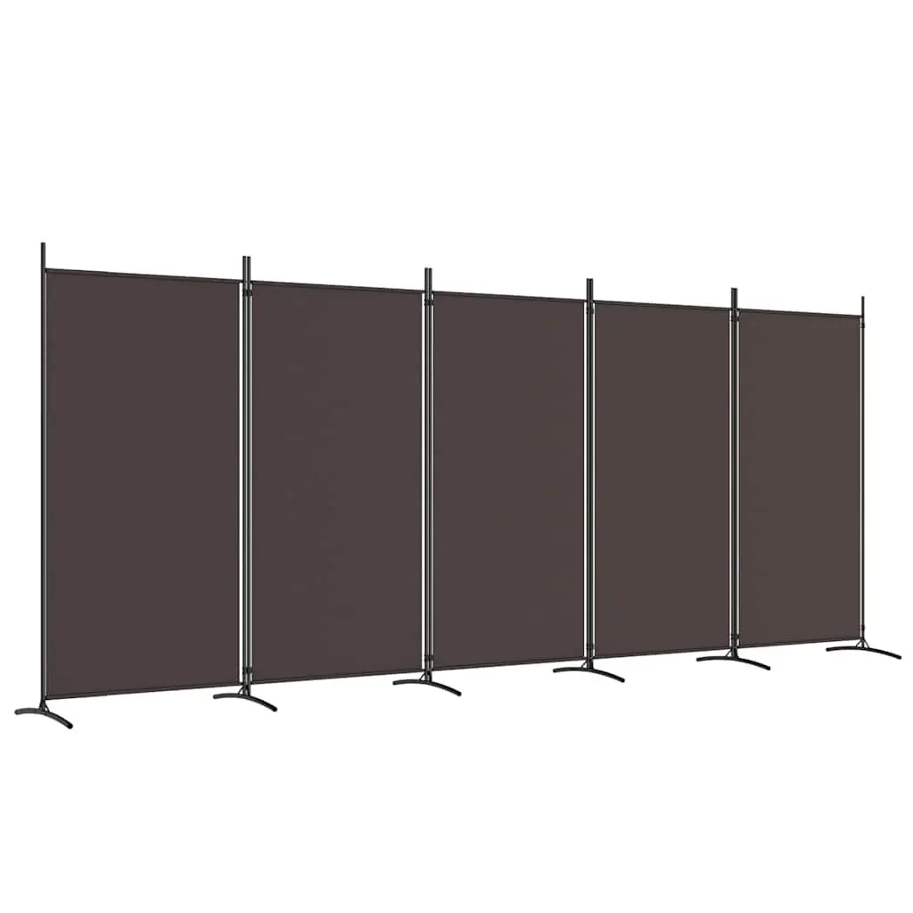 5-Panel Room Divider Brown Fabric Foldable Privacy Partition