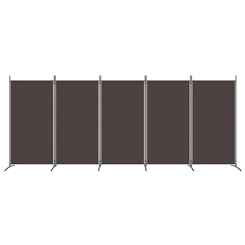 5-Panel Room Divider Brown Fabric Foldable Privacy Partition
