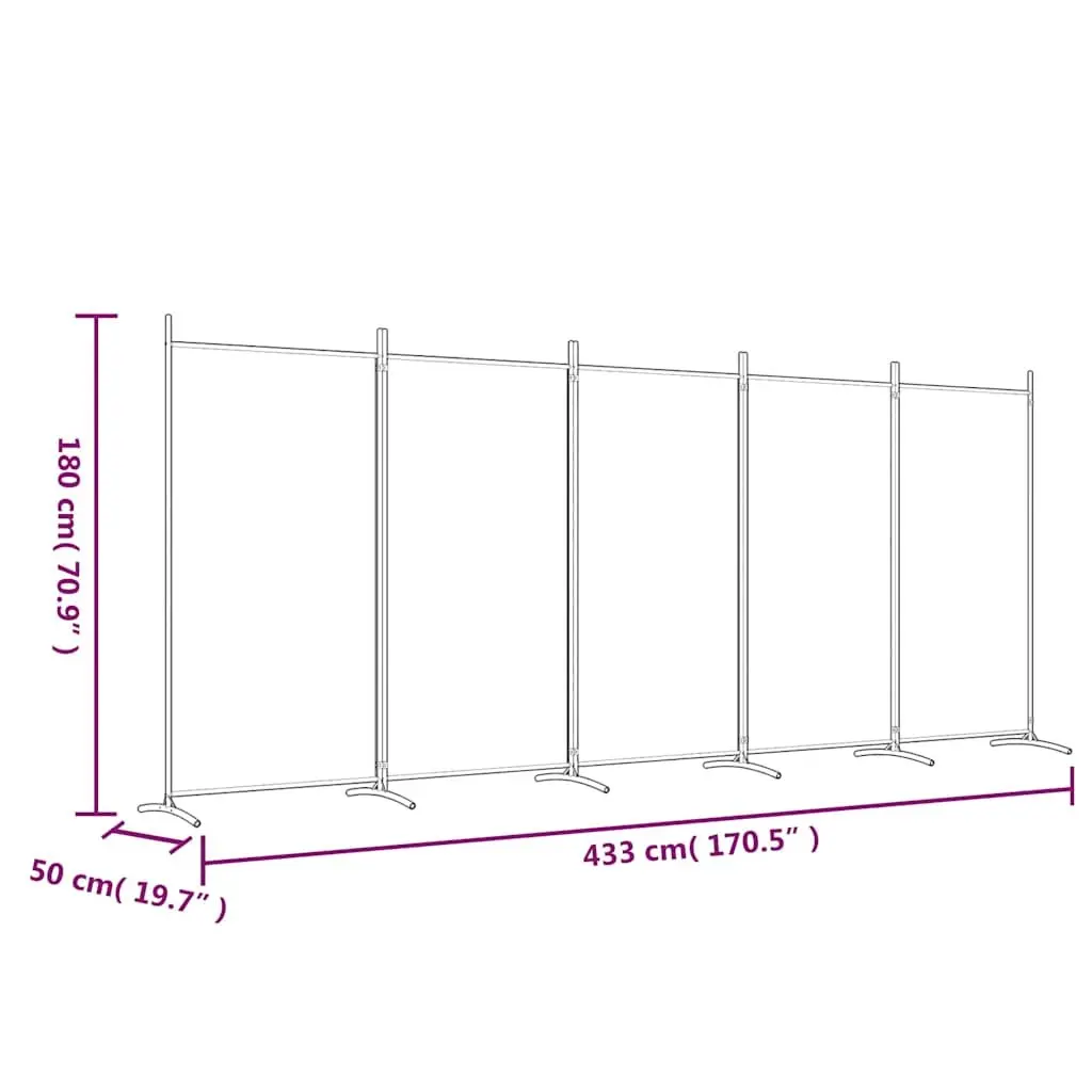 5-Panel Room Divider Brown Fabric Foldable Privacy Partition