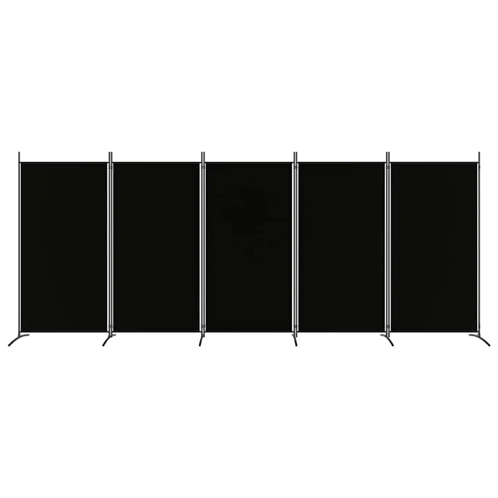 5-Panel Room Divider Black Fabric Folding Privacy Partition