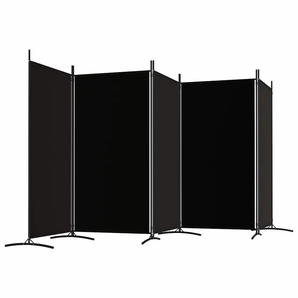 5-Panel Room Divider Black Fabric Folding Privacy Partition