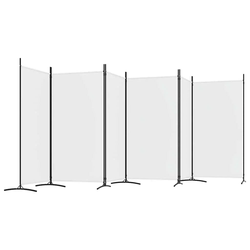 6-Panel Room Divider White Fabric Foldable Privacy Partition