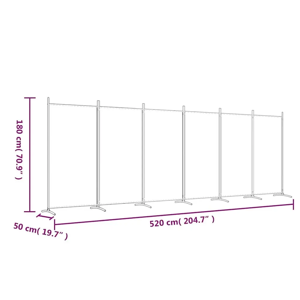 6-Panel Room Divider White Fabric Foldable Privacy Partition