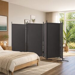 6-Panel Room Divider in Brown Fabric - 520x180cm
