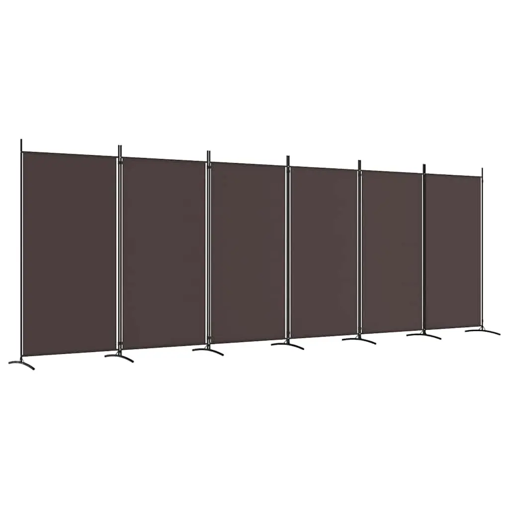 6-Panel Room Divider Brown Fabric 520x180cm Foldable Privacy Partition