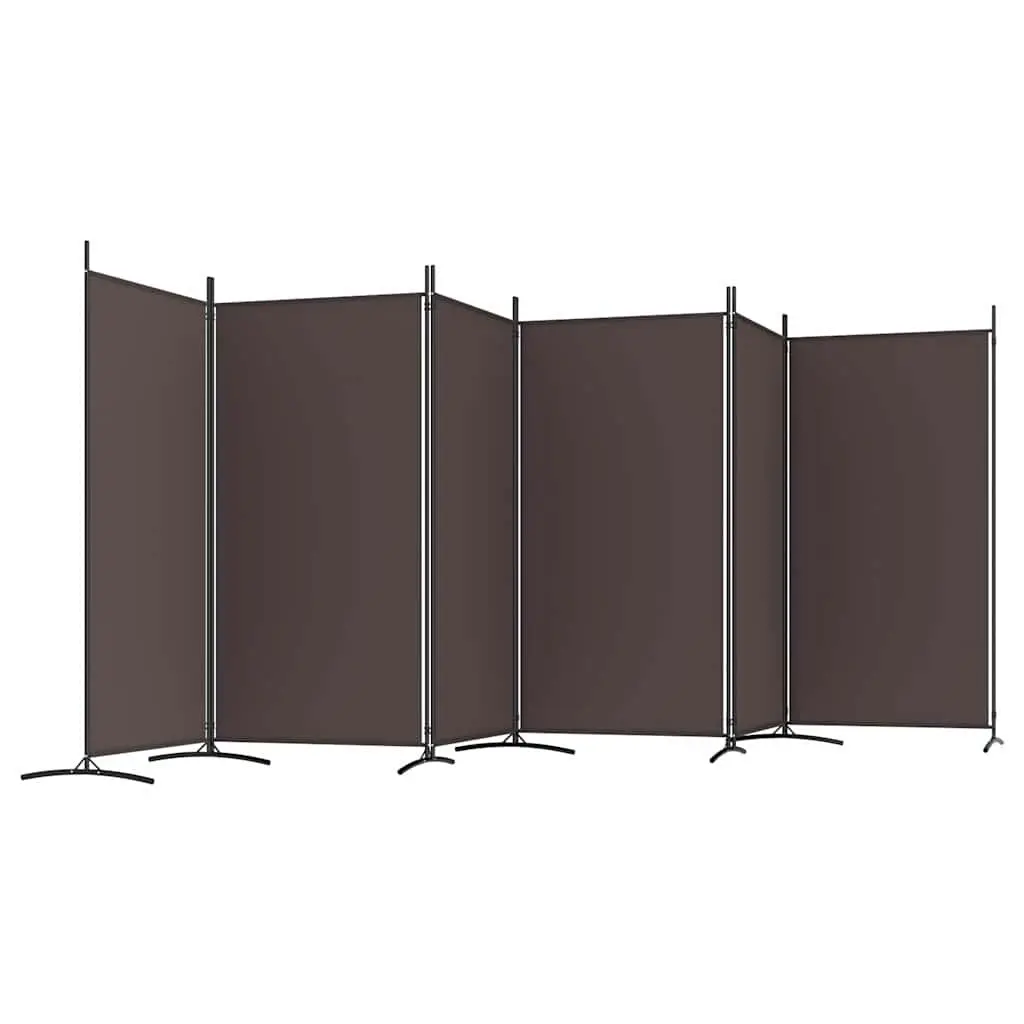6-Panel Room Divider Brown Fabric 520x180cm Foldable Privacy Partition