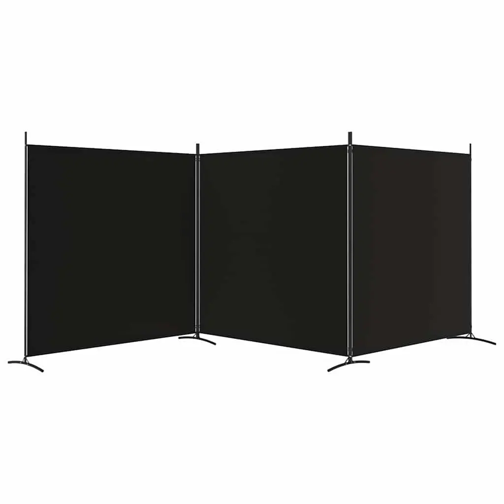 3-Panel Room Divider Black Fabric 525x180cm Foldable Privacy Partition