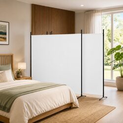 Concise 4-Panel White Fabric Room Divider
