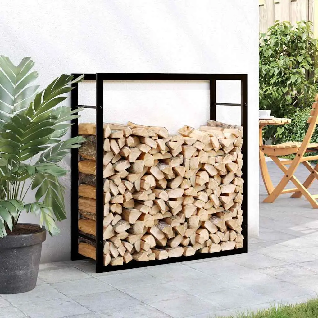 Firewood Rack Log Storage Holder Black Steel Outdoor Indoor Fireplace Wood Stand