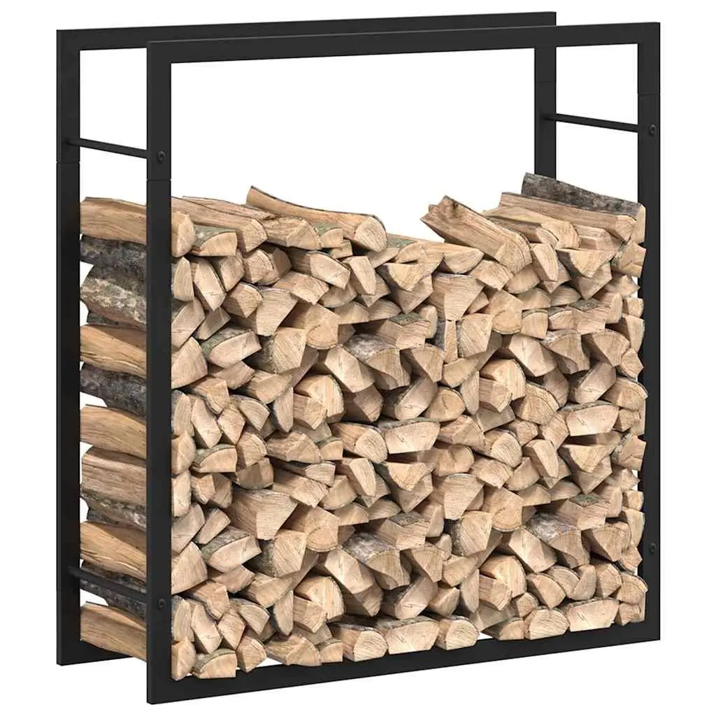 Firewood Rack Log Storage Holder Black Steel Outdoor Indoor Fireplace Wood Stand