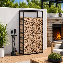 Firewood Rack Log Storage Holder Black Steel Fireplace Wood Stove Accessories